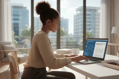 Estudante usa ChatGPT na educação no notebook para organizar ideias e revisar textos acadêmicos de forma ética em 2026.