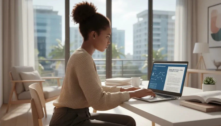 Estudante usa ChatGPT na educação no notebook para organizar ideias e revisar textos acadêmicos de forma ética em 2026.