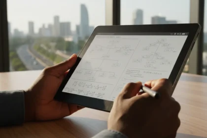 E-reader aberto em um PDF técnico com gráficos. Saiba se E readers valem a pena para gerenciar documentos complexos.