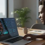 Interface com slides modernos e inteligência artificial, usando ferramentas de design gratuitas para apresentações.