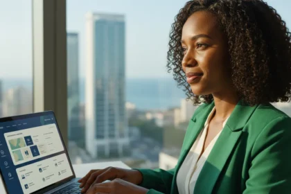 Professor utiliza notebook com interfaces de IA e ferramentas digitais para professores para otimizar o planejamento.