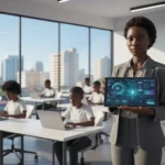 Comparativo Google Classroom vs Microsoft Teams com elementos de IA e recursos tecnológicos para o ensino em 2026.