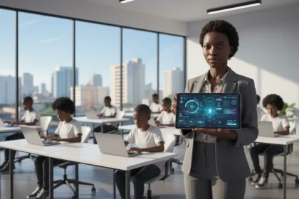 Comparativo Google Classroom vs Microsoft Teams com elementos de IA e recursos tecnológicos para o ensino em 2026.