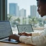 Notebook exibindo o Notion para organizar os estudos com cronograma e resumos digitais em um layout de segundo cérebro.