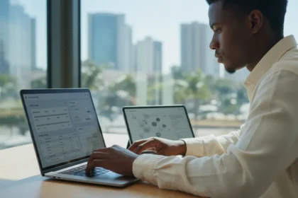 Notebook exibindo o Notion para organizar os estudos com cronograma e resumos digitais em um layout de segundo cérebro.