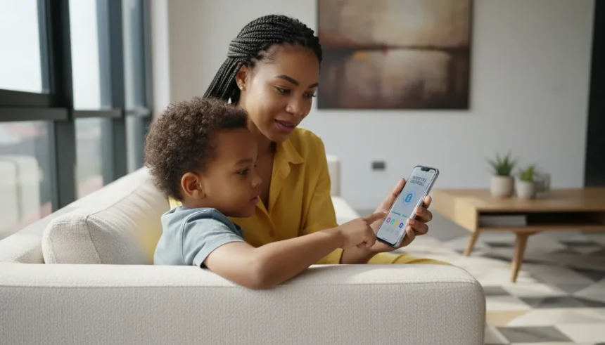 Mão configura controle parental em celular para garantir a segurança digital das crianças em aplicativos e jogos.