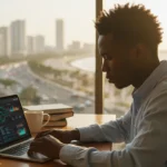 Estudante visualiza guia sobre como usar IA nos estudos com prompts práticos e métodos de fixação modernos.