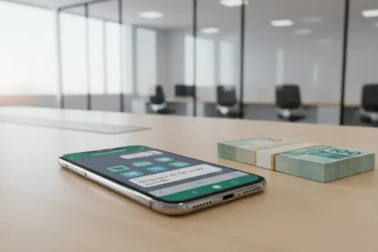 Logotipo do Meta unindo chatbots rivais no WhatsApp sob uma barreira de taxas que limita a livre concorrência.