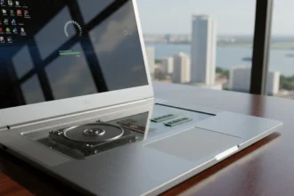 Notebook com lentidão e hardware em evidência, alertando sobre riscos ao comprar computador baseado apenas no preço.