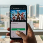Personagem comemora vitória no celular; Fortnite volta Google Play após fim da disputa e queda histórica de taxas.