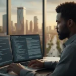 Interface do Google Canvas AI Mode com tela dividida para edição de textos e códigos de programação de forma integrada.