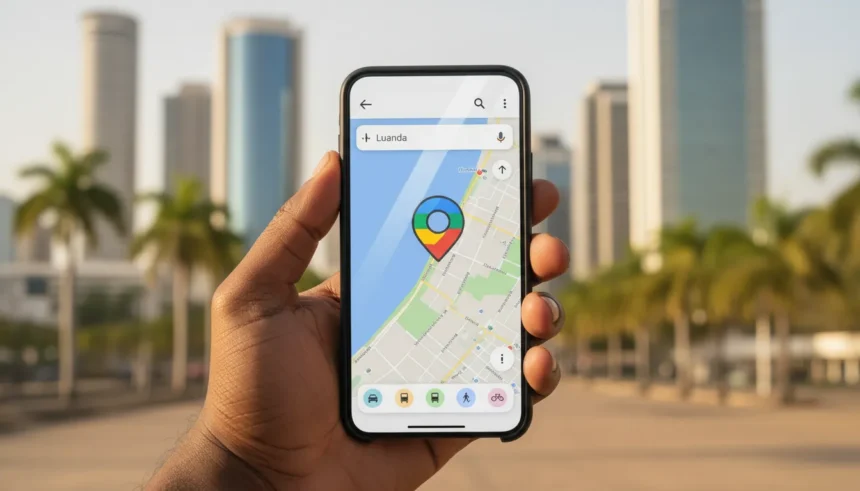 Smartphone com o Google maps novo icone em destaque, exibindo o design atualizado para os sistemas Android e iOS.