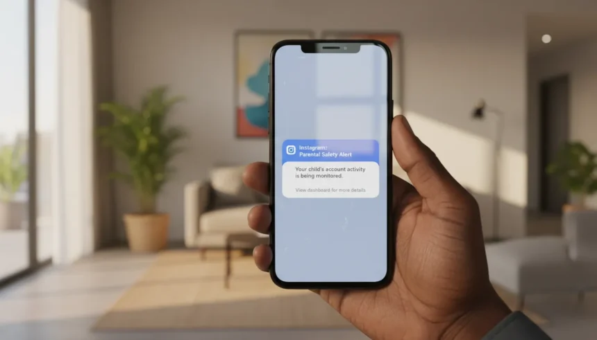 Celular com aviso do Instagram alerta pais sucidio via SMS e WhatsApp após buscas repetitivas de adolescentes.