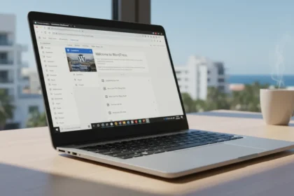 Interface administrativa do WordPress no navegador funcionando instantaneamente em um laptop sem servidor ou domínio.
